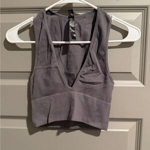 Gray Ribbed Women's Crop Top